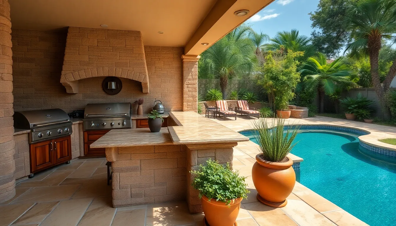 25 Pool and Outdoor Kitchen Ideas That'll Transform Your Backyard Into Paradise 8 25 Pool and Outdoor Kitchen Ideas That'll Transform Your Backyard Into Paradise 7