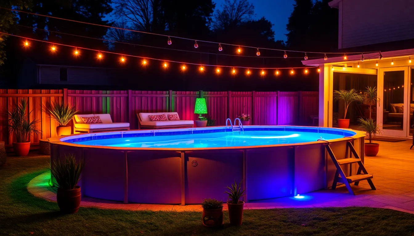 25 Above Ground Pool Lighting Ideas That Transform Your Backyard Into a Magical Oasis 10 25 Above Ground Pool Lighting Ideas That Transform Your Backyard Into a Magical Oasis 9