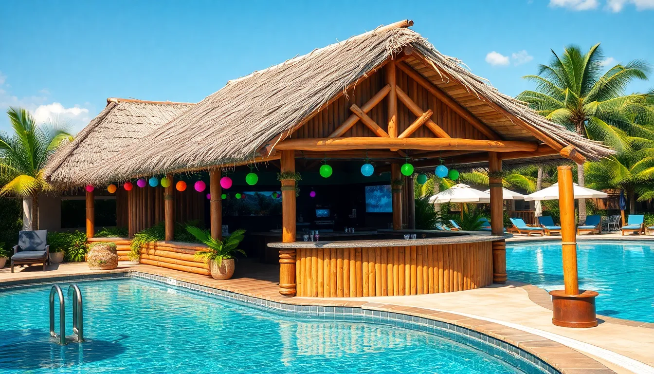 25 Pool Tiki Bar Ideas to Transform Your Backyard Into a Tropical Paradise 18 25 Pool Tiki Bar Ideas to Transform Your Backyard Into a Tropical Paradise 17