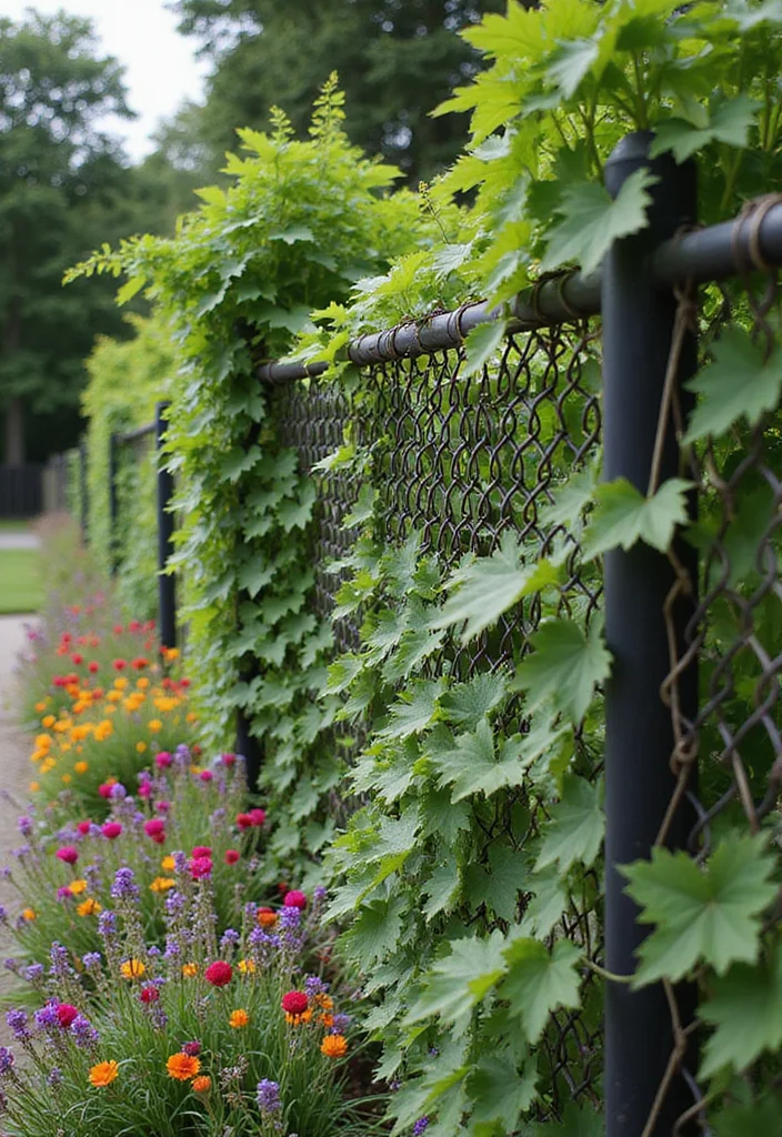 10 Backyard Garden Fence Ideas for Structure and Security - 6. Chain Link with Climbing Vines