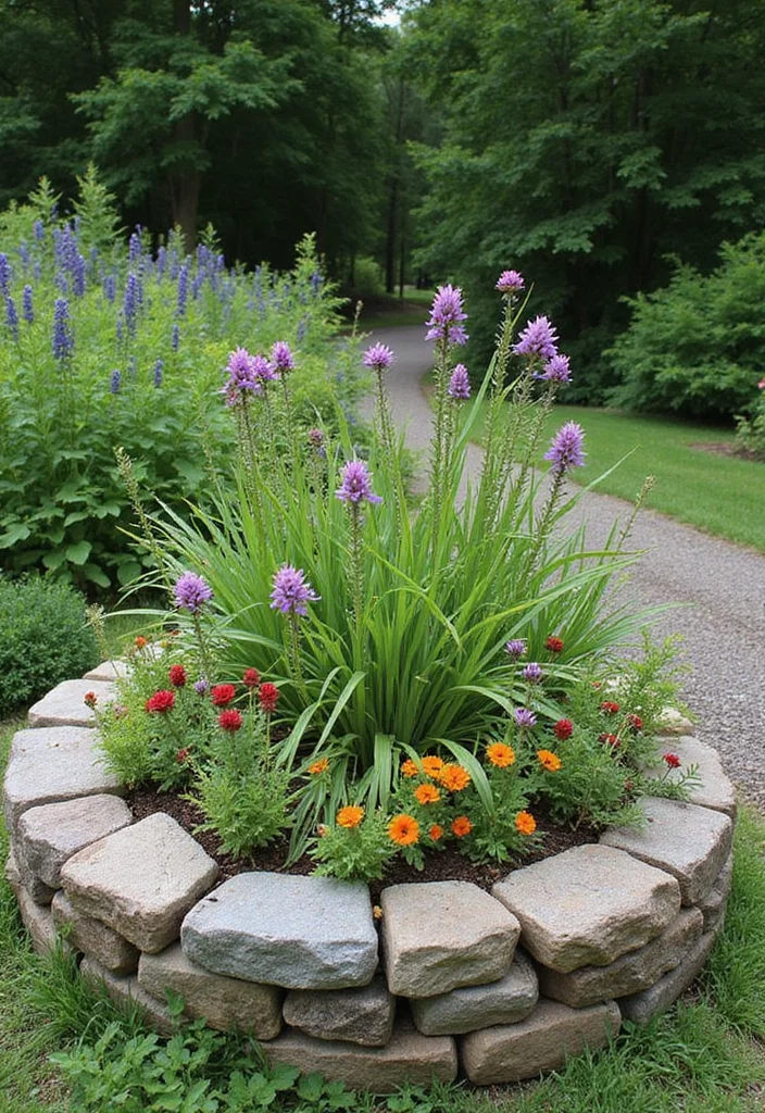 10 Circular Flower Bed Ideas That Stand Out Beautifully 12 10 Circular Flower Bed Ideas That Stand Out Beautifully - 2. Rustic Stone Borders