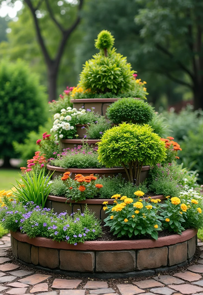 10 Circular Flower Bed Ideas That Stand Out Beautifully 78 10 Circular Flower Bed Ideas That Stand Out Beautifully - 8. Multi-Tiered Circular Beds