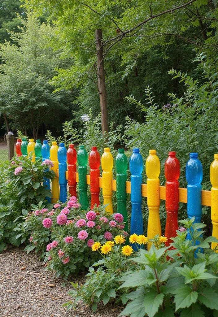 10 DIY Garden Fence Ideas Simple Enough for Beginners 23 10 DIY Garden Fence Ideas Simple Enough for Beginners - 3. Recycled Bottle Fence