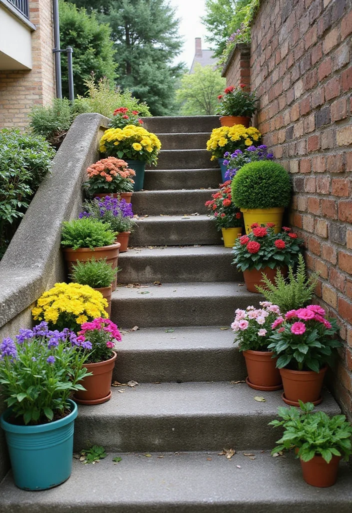 10 Fence Garden Ideas for Growing More in Small Spaces 78 10 Fence Garden Ideas for Growing More in Small Spaces - 8. Container Garden on Steps