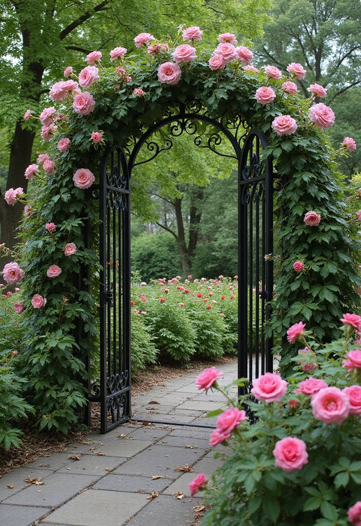 10 Flower Garden Fence Ideas That Add Charm and Height 23 10 Flower Garden Fence Ideas That Add Charm and Height - 3. Wrought Iron Elegance