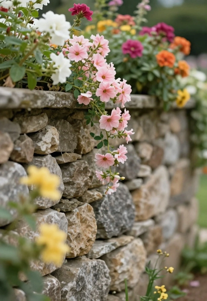 10 Flower Garden Fence Ideas That Add Charm and Height 67 10 Flower Garden Fence Ideas That Add Charm and Height - 7. Stone Wall Elegance
