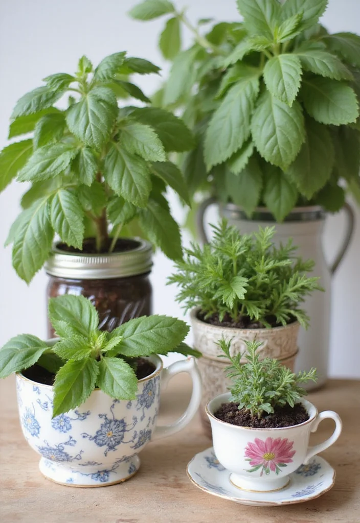 10 Herb Planter Ideas for Fresh Flavors in Small Spaces - 6. Repurposed Items for Unique Planters