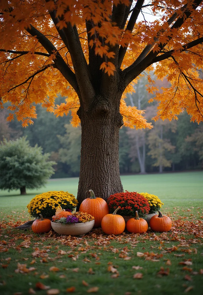 10 Landscape Ideas Around a Tree for a Clean and Polished Look 100 10 Landscape Ideas Around a Tree for a Clean and Polished Look - 10. Incorporate Seasonal Decor