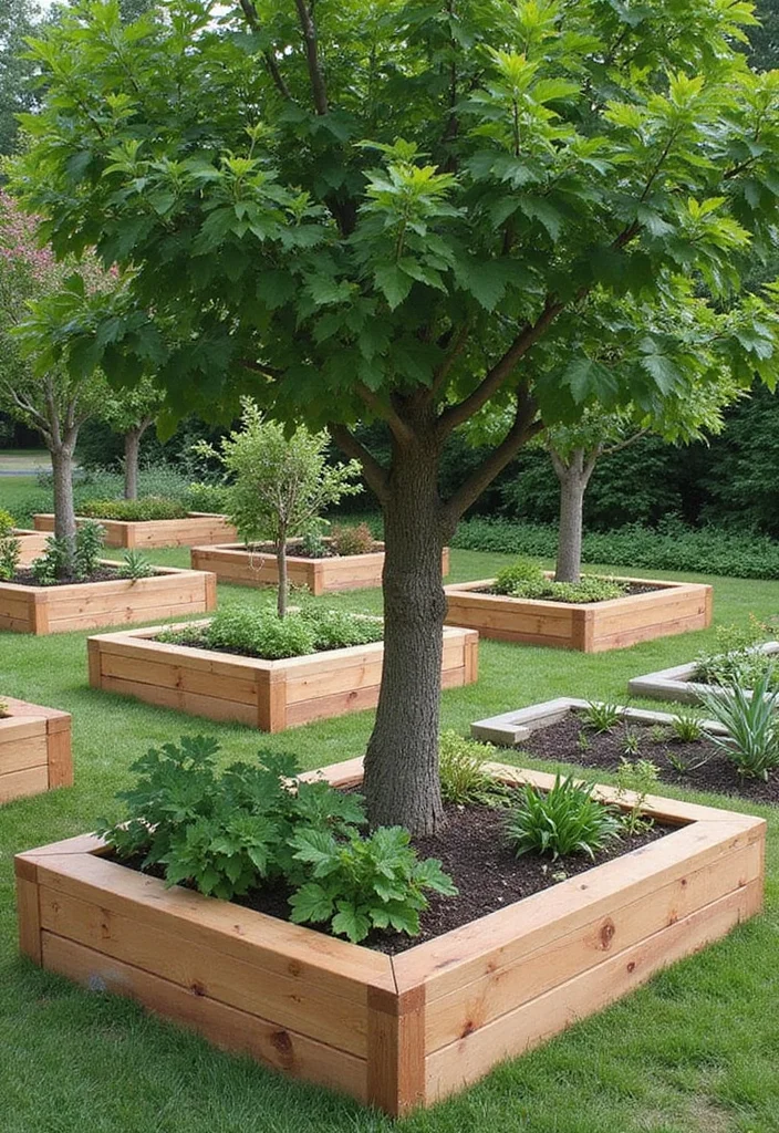 10 Landscape Ideas Around a Tree for a Clean and Polished Look 34 10 Landscape Ideas Around a Tree for a Clean and Polished Look - 4. Implement Raised Garden Beds