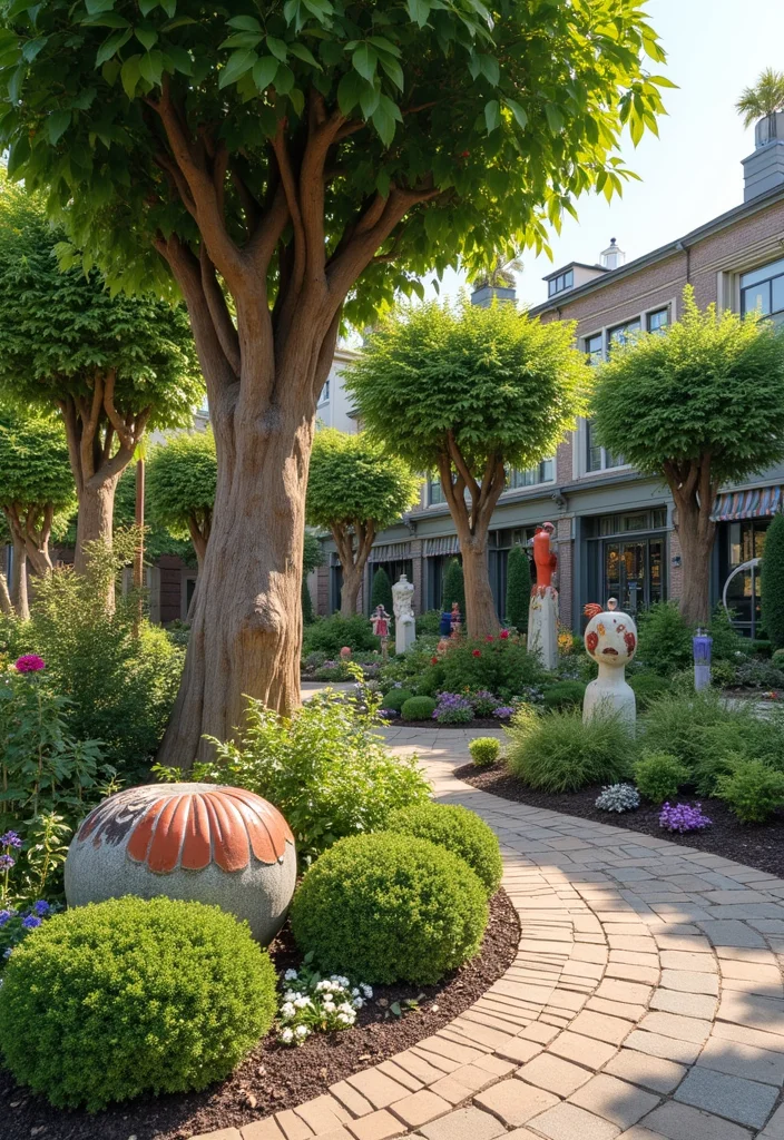10 Landscape Ideas Around a Tree for a Clean and Polished Look 89 10 Landscape Ideas Around a Tree for a Clean and Polished Look - 9. Add Artistic Sculptures