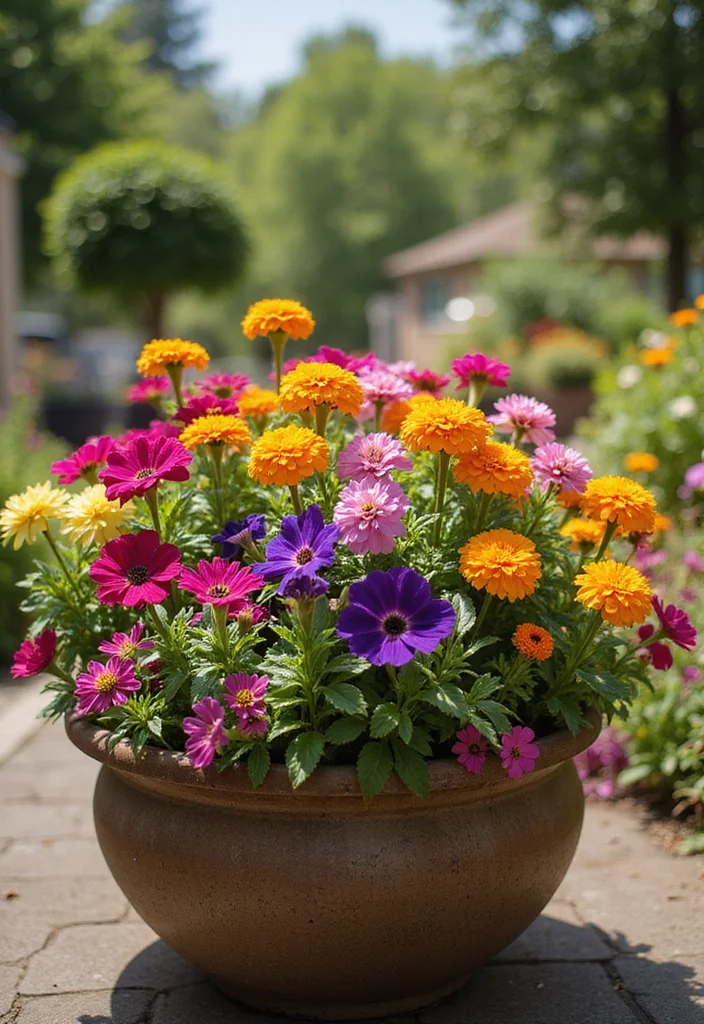 10 Planter Ideas for Full Sun With Vibrant Long Lasting Color 45 10 Planter Ideas for Full Sun With Vibrant Long Lasting Color - 5. Brightly Colored Annual Flower Containers