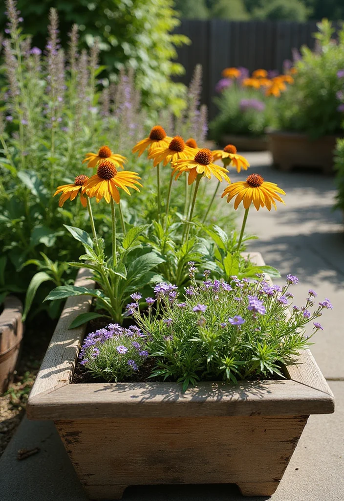 10 Planter Ideas for Full Sun With Vibrant Long Lasting Color 56 10 Planter Ideas for Full Sun With Vibrant Long Lasting Color - 6. Rustic Wooden Planters with Native Plants