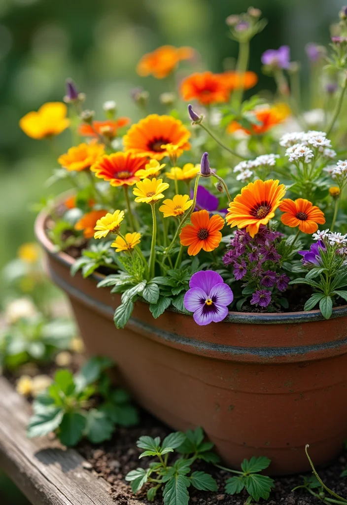 10 Planter Ideas for Full Sun With Vibrant Long Lasting Color 78 10 Planter Ideas for Full Sun With Vibrant Long Lasting Color - 8. Edible Flower Planters