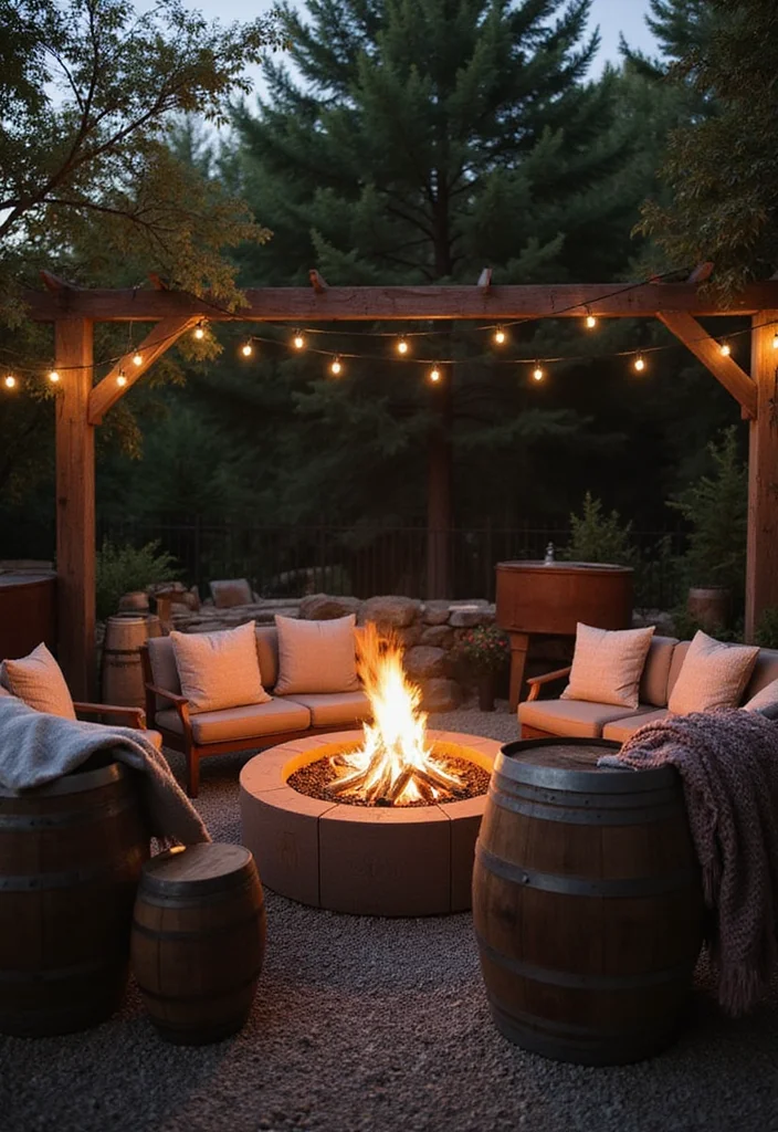 10 Whiskey Barrel Planter Ideas for Rustic Outdoor Charm 100 10 Whiskey Barrel Planter Ideas for Rustic Outdoor Charm - 10. Cozy Fire Pit Surround