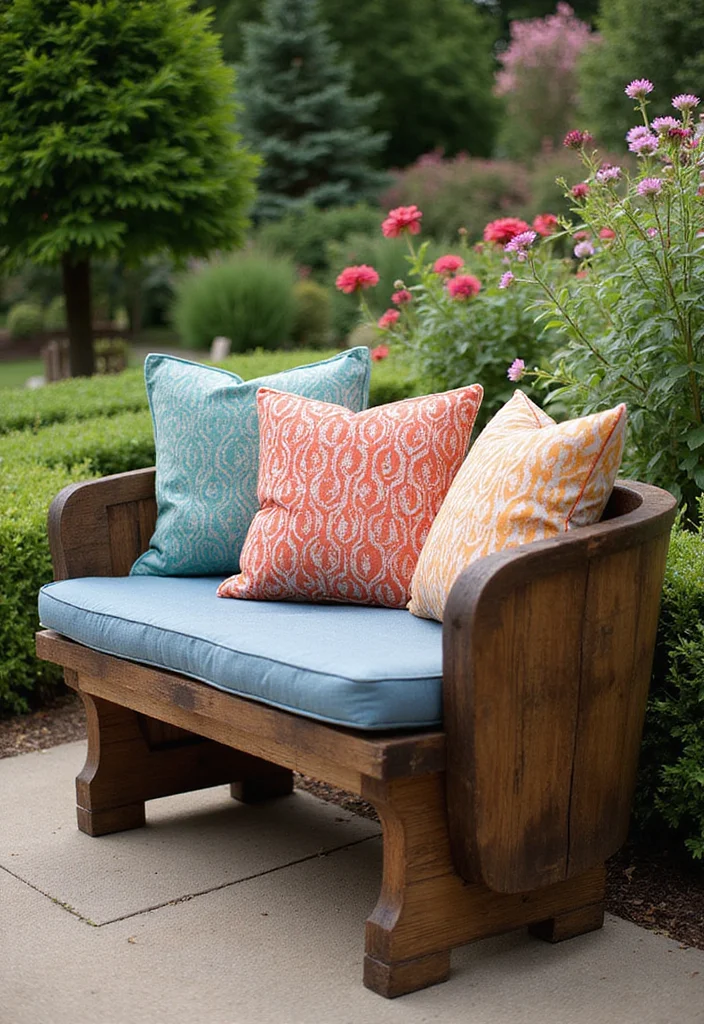 10 Whiskey Barrel Planter Ideas for Rustic Outdoor Charm 67 10 Whiskey Barrel Planter Ideas for Rustic Outdoor Charm - 7. Rustic Garden Bench