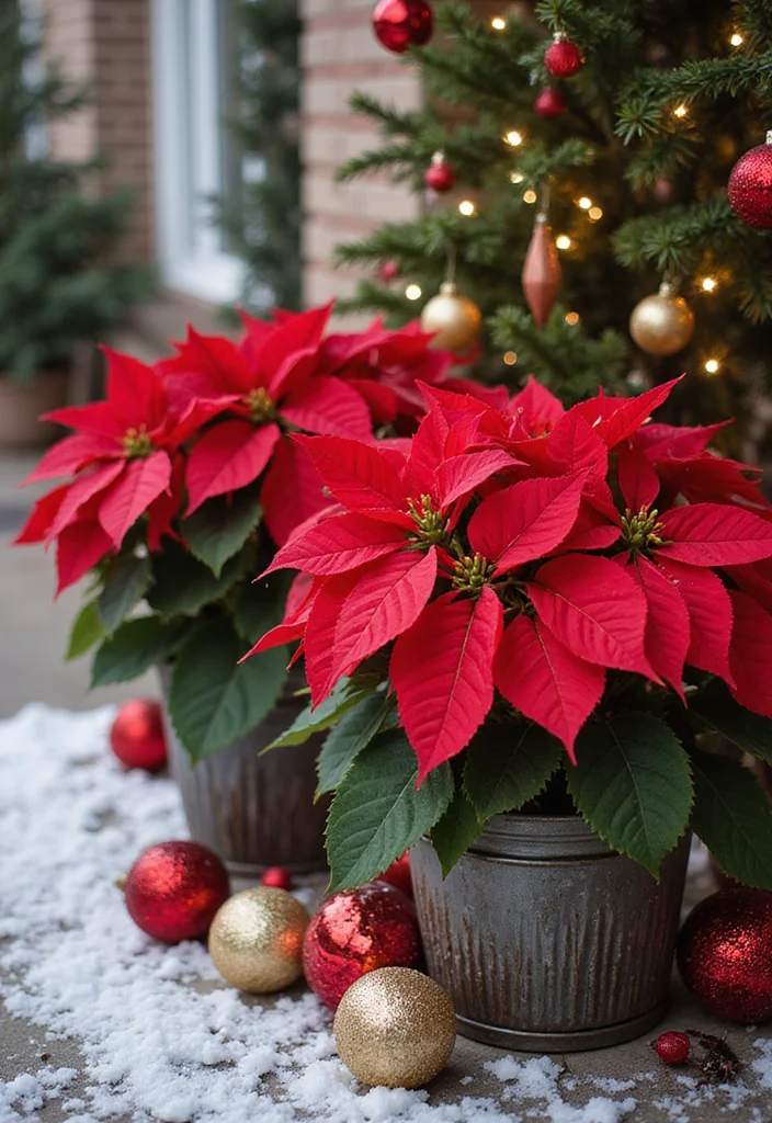 10 Winter Planter Ideas for Cold Weather Greenery 12 10 Winter Planter Ideas for Cold Weather Greenery - 2. Festive Poinsettias