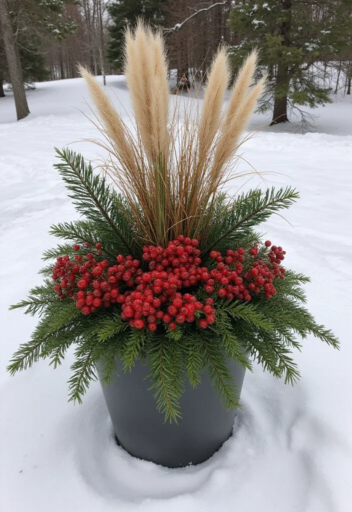 10 Winter Planter Ideas for Cold Weather Greenery 23 10 Winter Planter Ideas for Cold Weather Greenery - 3. Winterberry Delight