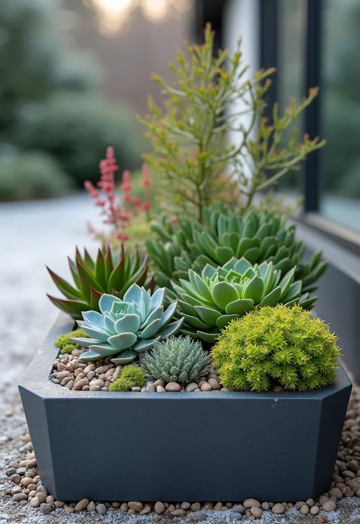 10 Winter Planter Ideas for Cold Weather Greenery 56 10 Winter Planter Ideas for Cold Weather Greenery - 6. Frosty Succulent Garden