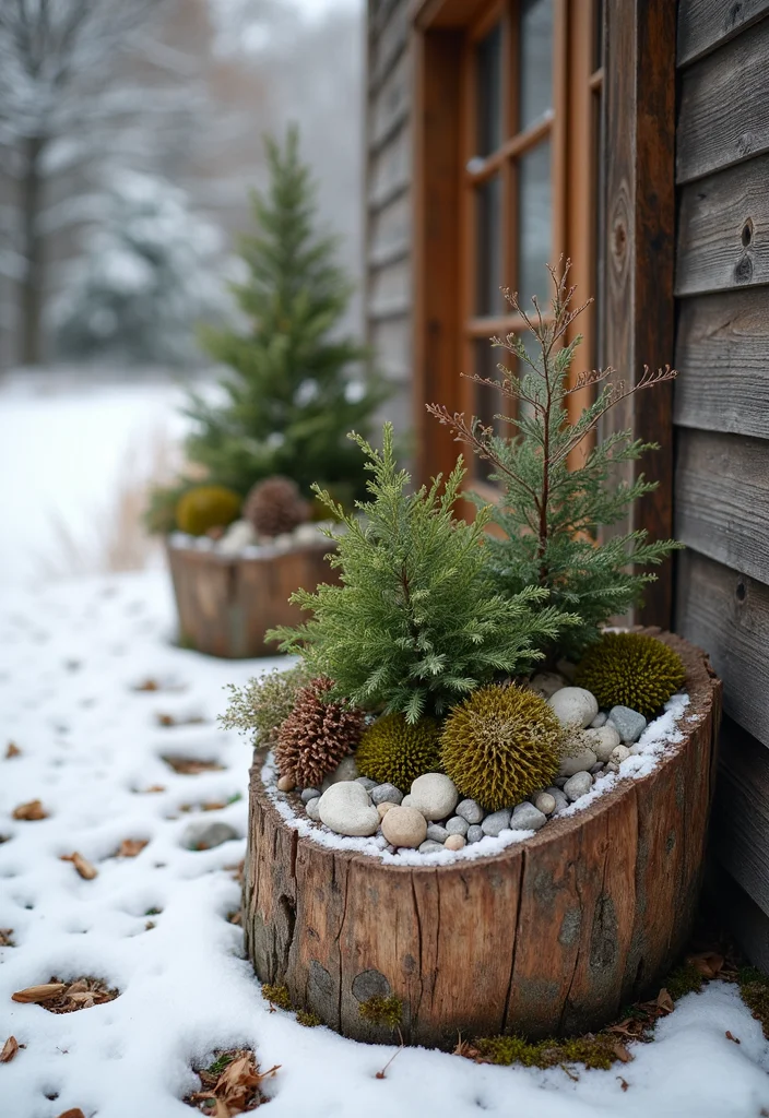 10 Winter Planter Ideas for Cold Weather Greenery 89 10 Winter Planter Ideas for Cold Weather Greenery - 9. Natural Wood Planters