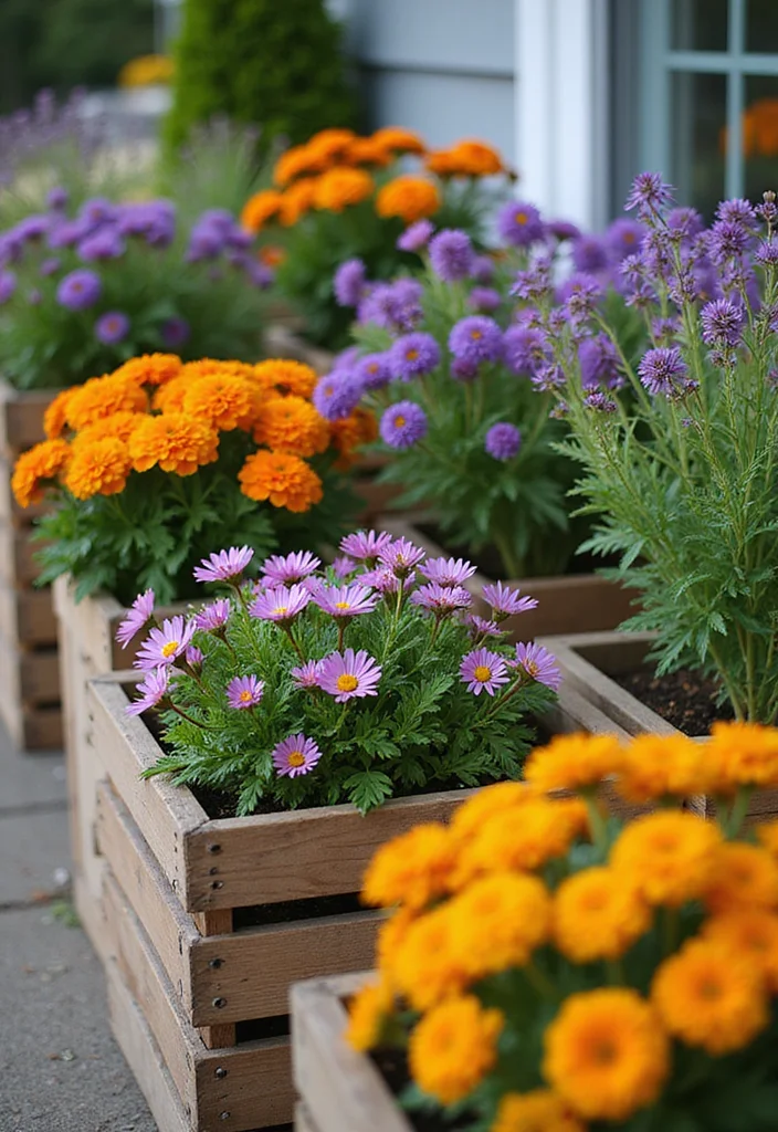 12 Fall Planter Ideas With Simple Seasonal Color - 1. Rustic Wooden Crate Planters