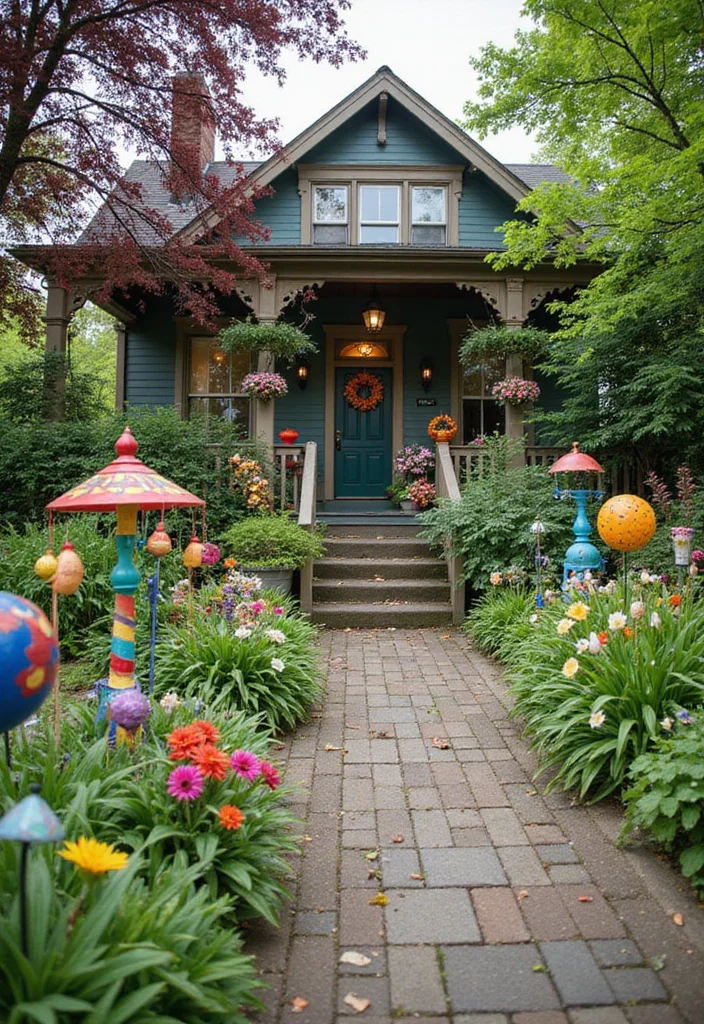 12 Front House Landscape Ideas That Boost Curb Appeal Fast - 7. Artistic Garden Art