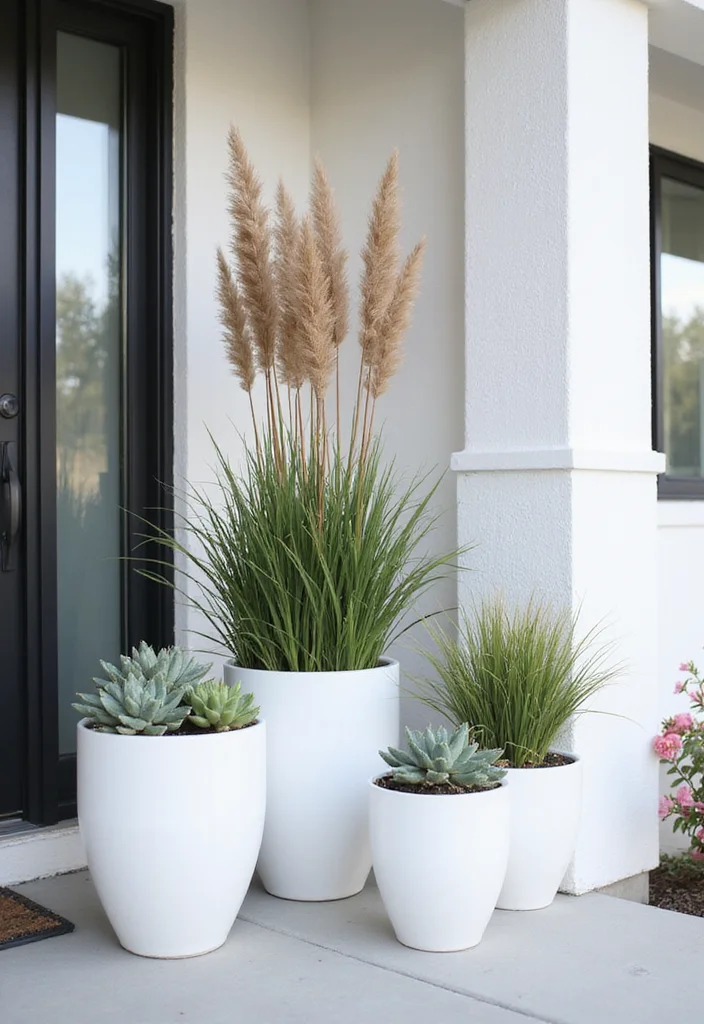 12 Front Porch Planter Ideas That Brighten Your Entryway - 2. Minimalist Monochrome