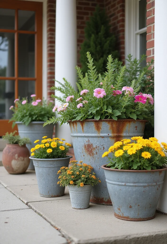 12 Front Porch Planter Ideas That Brighten Your Entryway - 6. Rustic Metal Accents