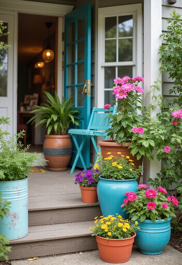 12 Front Porch Planter Ideas That Brighten Your Entryway - 7. Colorful Container Combinations