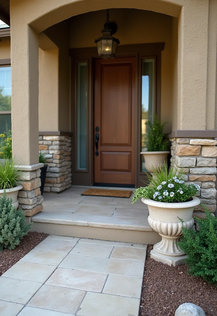 12 Front Porch Planter Ideas That Brighten Your Entryway - 8. Nature-Inspired Stone Planters