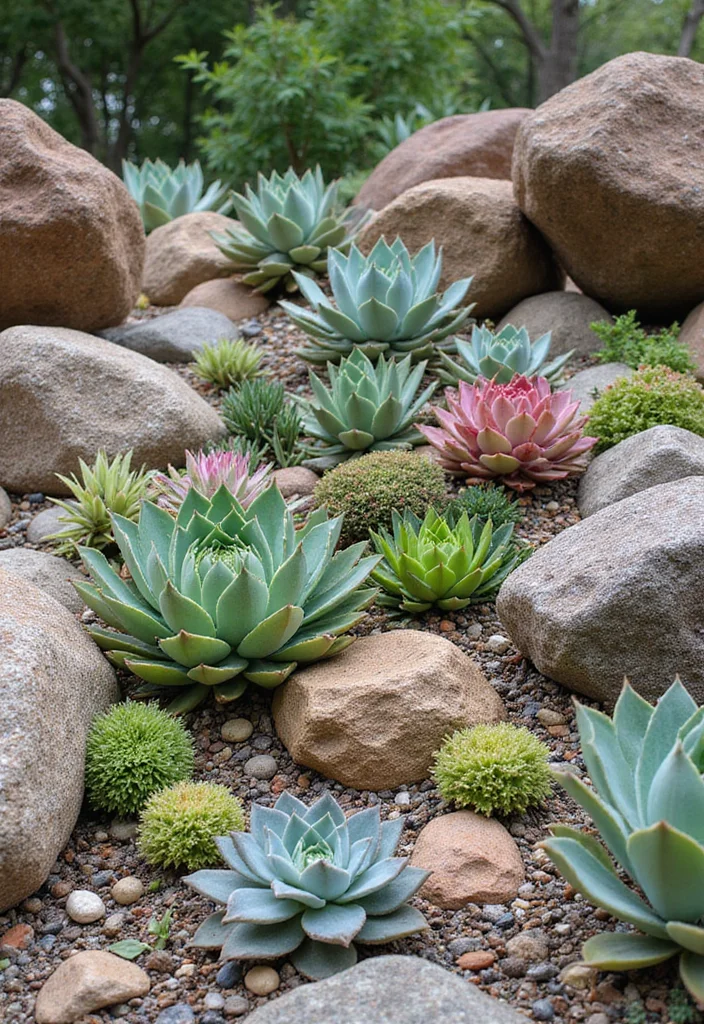 12 Front Yard Rock Landscaping Ideas With Simple Upkeep 23 12 Front Yard Rock Landscaping Ideas With Simple Upkeep - 3. Succulent Rock Garden