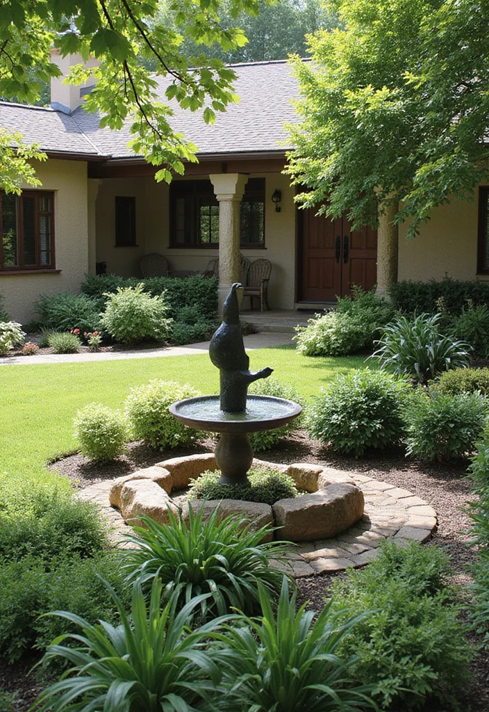 12 Landscaping Ideas for Ranch Style Homes That Refresh Curb Appeal 122 12 Landscaping Ideas for Ranch Style Homes That Refresh Curb Appeal - 12. Artistic Garden Features