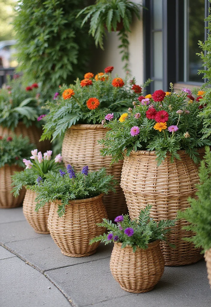 12 Large Outdoor Planter Ideas That Make a Bold Statement - 11. Woven Basket Planters