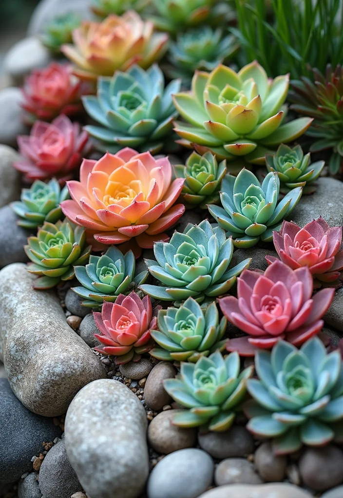 12 Rock Flower Bed Ideas for Texture and Low Care Beauty 1 12 Rock Flower Bed Ideas for Texture and Low Care Beauty - 1. Succulent Paradise
