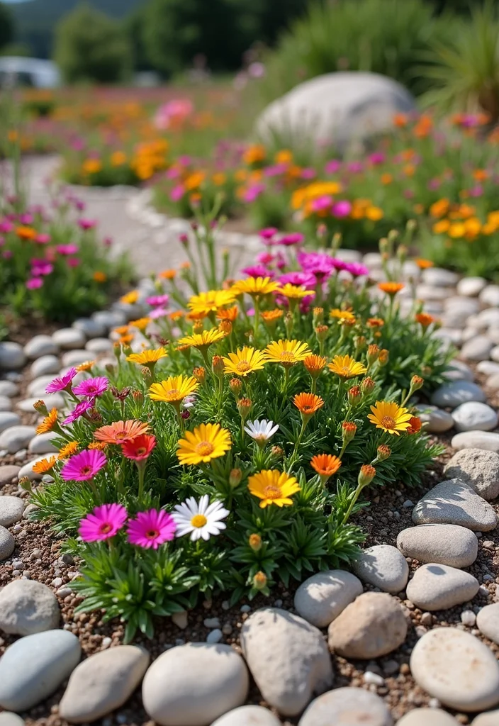 12 Rock Flower Bed Ideas for Texture and Low Care Beauty 12 12 Rock Flower Bed Ideas for Texture and Low Care Beauty - 2. Drought-Resistant Wildflowers