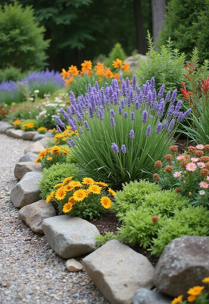 12 Rock Flower Bed Ideas for Texture and Low Care Beauty 45 12 Rock Flower Bed Ideas for Texture and Low Care Beauty - 5. Rock Border with Perennials