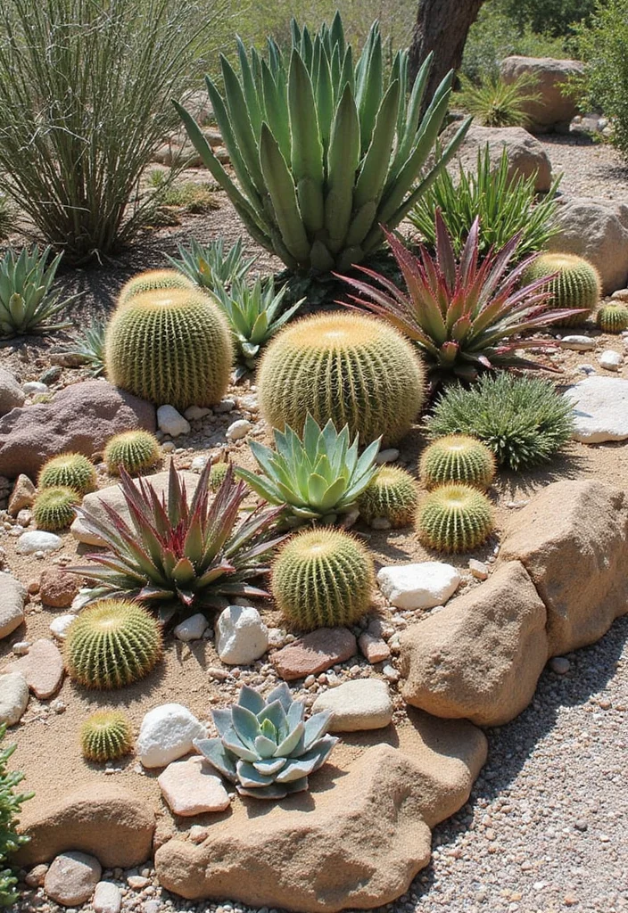 12 Rock Flower Bed Ideas for Texture and Low Care Beauty 56 12 Rock Flower Bed Ideas for Texture and Low Care Beauty - 6. Desert-Themed Rock Garden