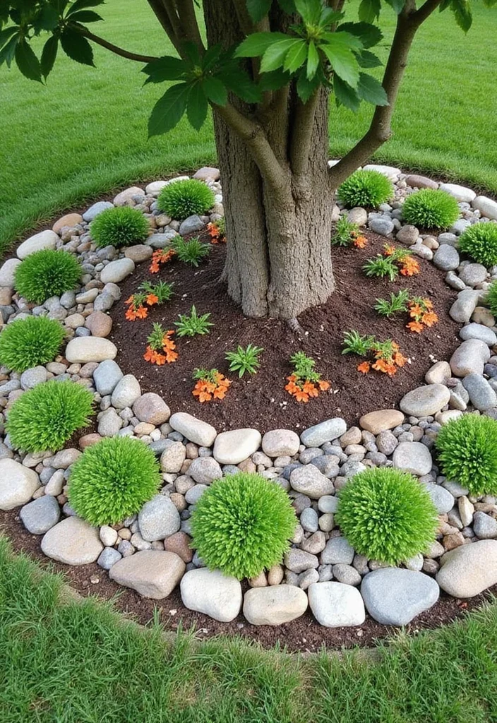 12 Rock Flower Bed Ideas for Texture and Low Care Beauty 89 12 Rock Flower Bed Ideas for Texture and Low Care Beauty - 9. Rock-filled Tree Beds