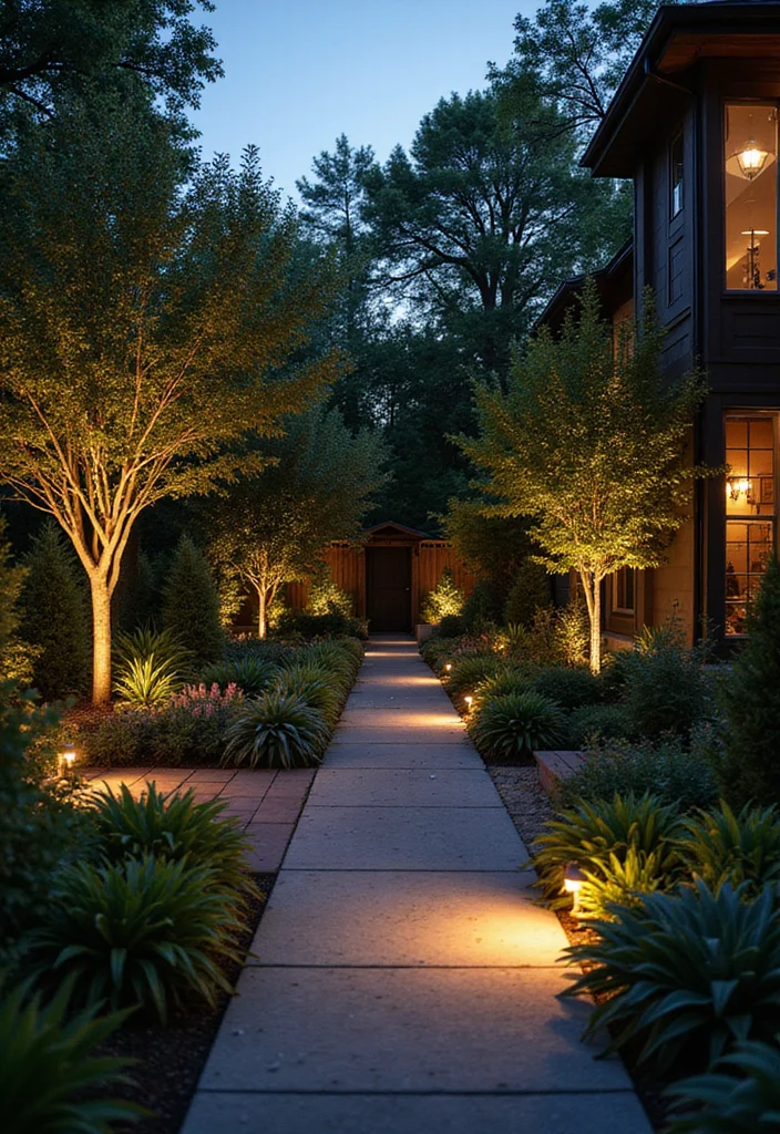12 Side Yard Landscaping Ideas That Maximize Narrow Spaces 122 12 Side Yard Landscaping Ideas That Maximize Narrow Spaces - 12. Mood Lighting