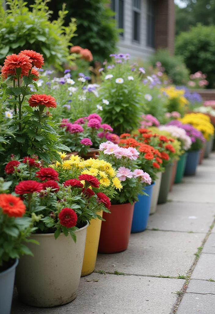12 Side Yard Landscaping Ideas That Maximize Narrow Spaces 34 12 Side Yard Landscaping Ideas That Maximize Narrow Spaces - 4. Colorful Container Gardens