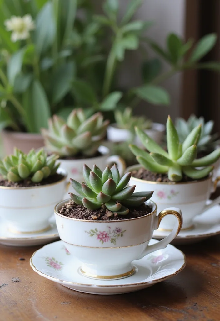12 Unique Succulent Planter Ideas for Creative Displays 1 12 Unique Succulent Planter Ideas for Creative Displays - 1. Vintage Tea Cups