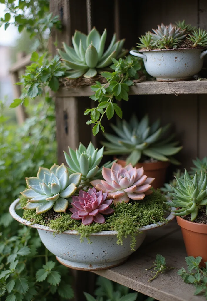 12 Unique Succulent Planter Ideas for Creative Displays 34 12 Unique Succulent Planter Ideas for Creative Displays - 4. Upcycled Colanders