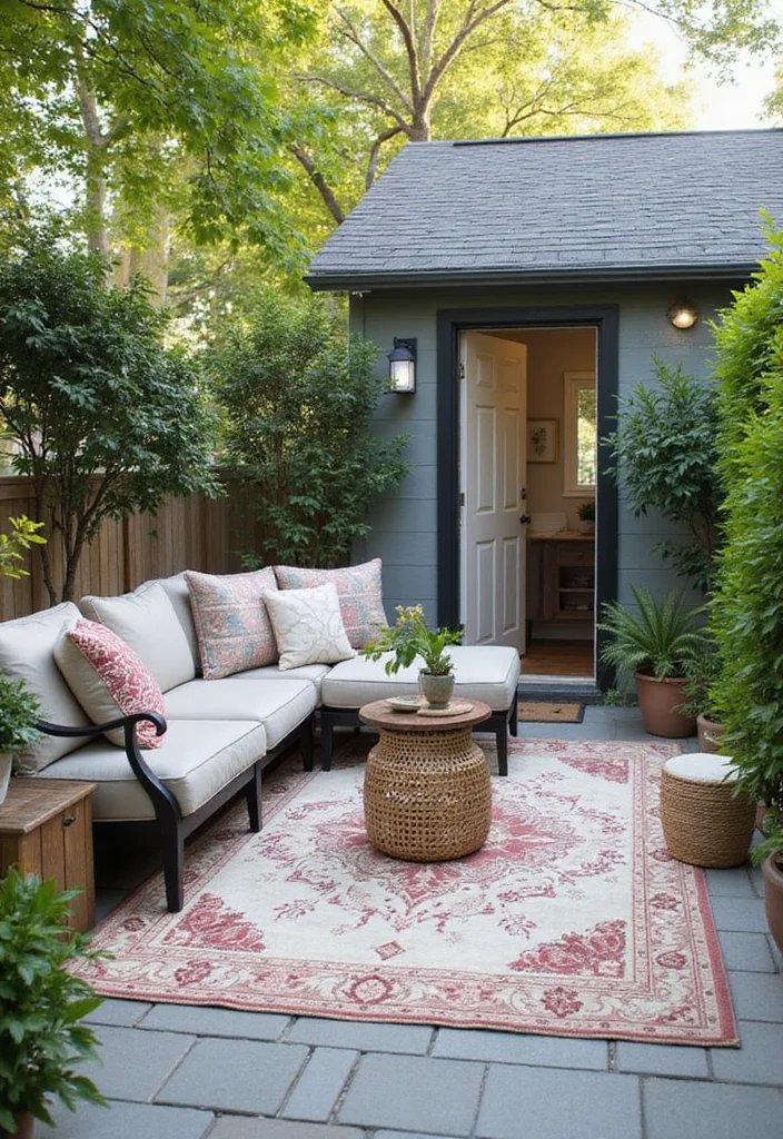 14 Back Yard Patio Ideas for Relaxed Daily Enjoyment 56 14 Back Yard Patio Ideas for Relaxed Daily Enjoyment - 6. Outdoor Rug Comfort