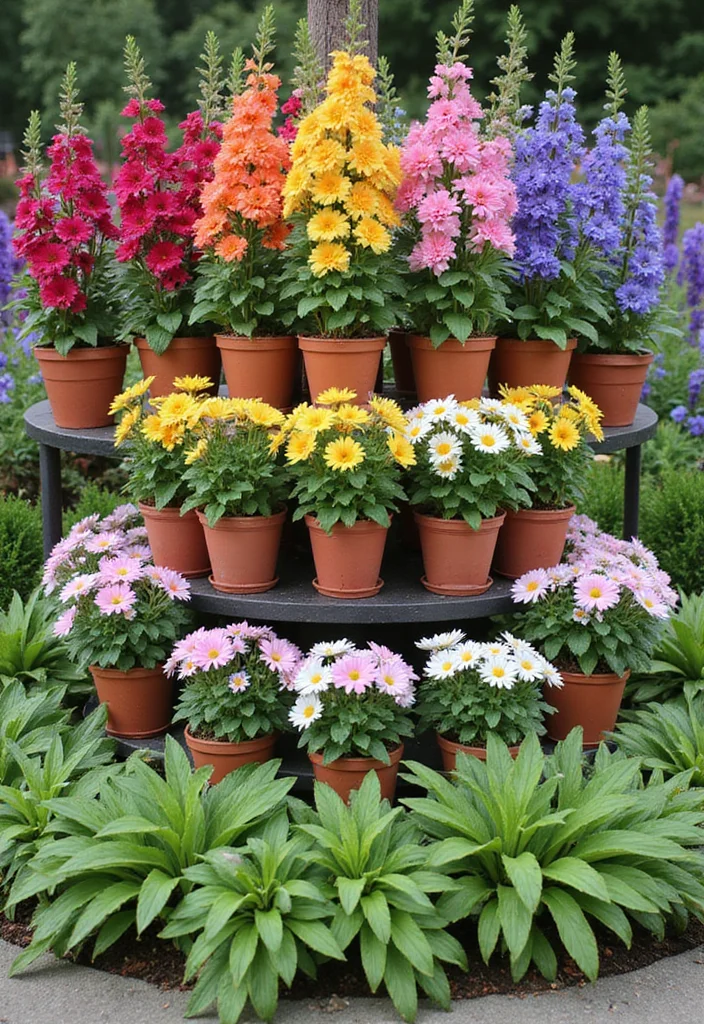 14 Flower Bed Ideas in Front of House to Refresh Curb Appeal - 1. Layered Container Gardens