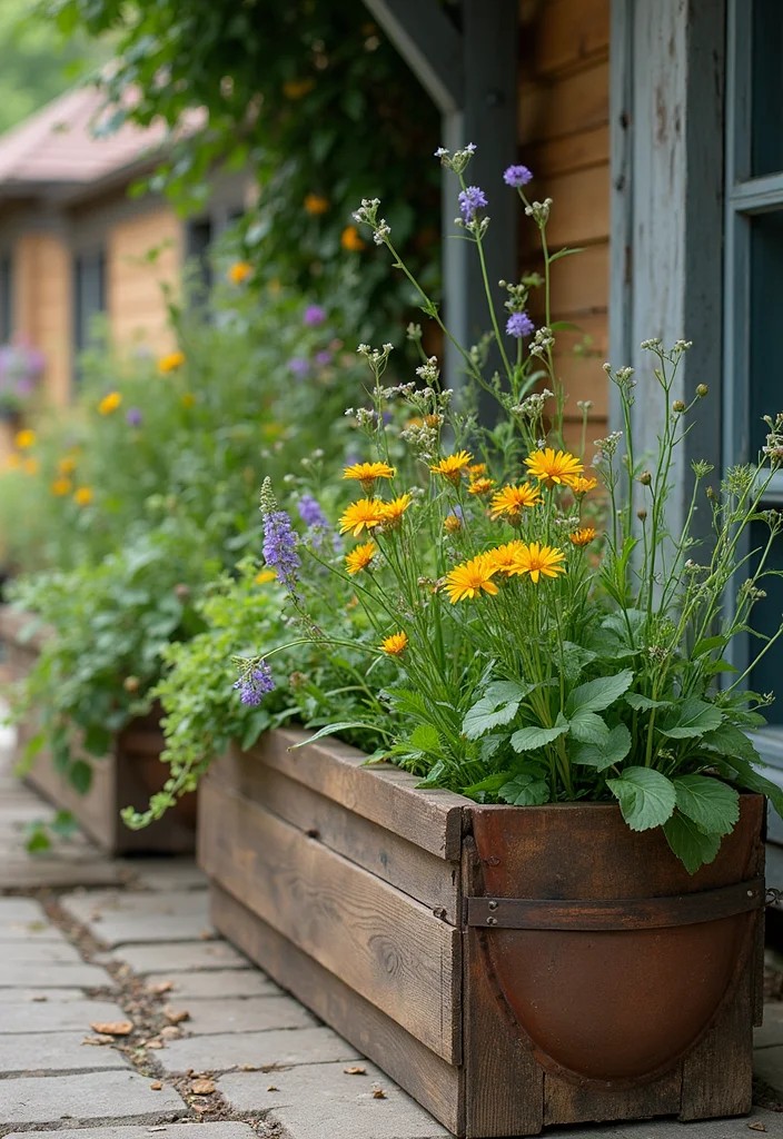 14 Flower Bed Ideas in Front of House to Refresh Curb Appeal - 11. Rustic Container Gardens