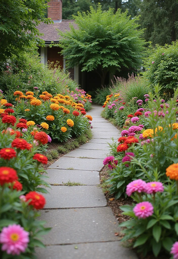 14 Flower Bed Ideas in Front of House to Refresh Curb Appeal - 12. Colorful Pathway Borders