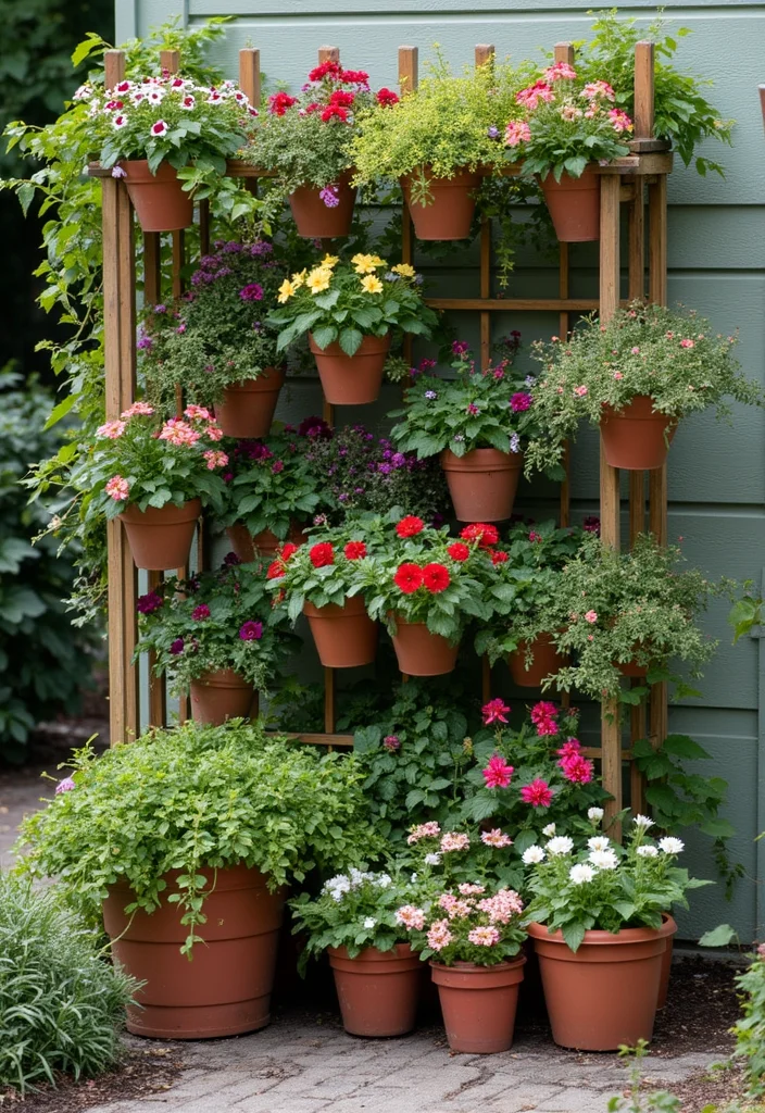 14 Flower Bed Ideas in Front of House to Refresh Curb Appeal - 4. Vertical Flower Structures