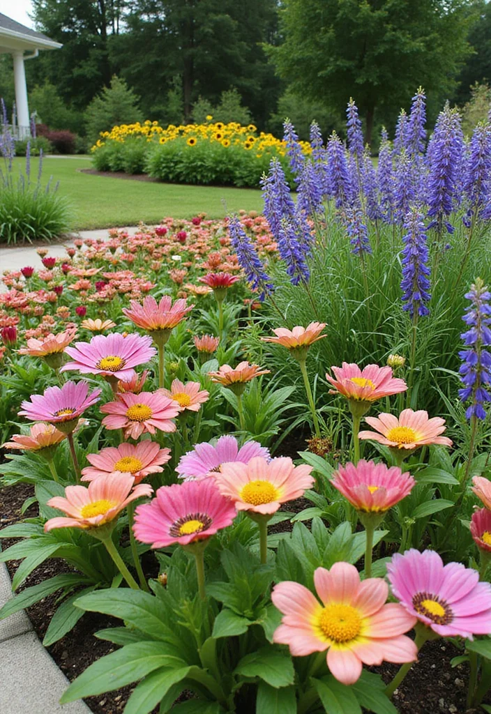 14 Flower Bed Ideas in Front of House to Refresh Curb Appeal - 8. Low-Maintenance Flower Beds