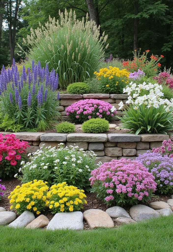 14 Flower Beds Landscaping Ideas for Colorful Garden Structure - 2. Tiered Flower Beds