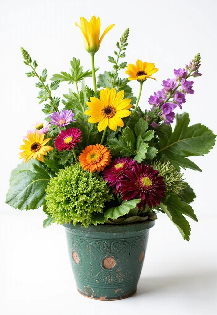 14 Flower Pot Arrangement Ideas for Balanced Seasonal Color 144 14 Flower Pot Arrangement Ideas for Balanced Seasonal Color - 14. Pollinator-Friendly Edibles: Beautiful and Useful
