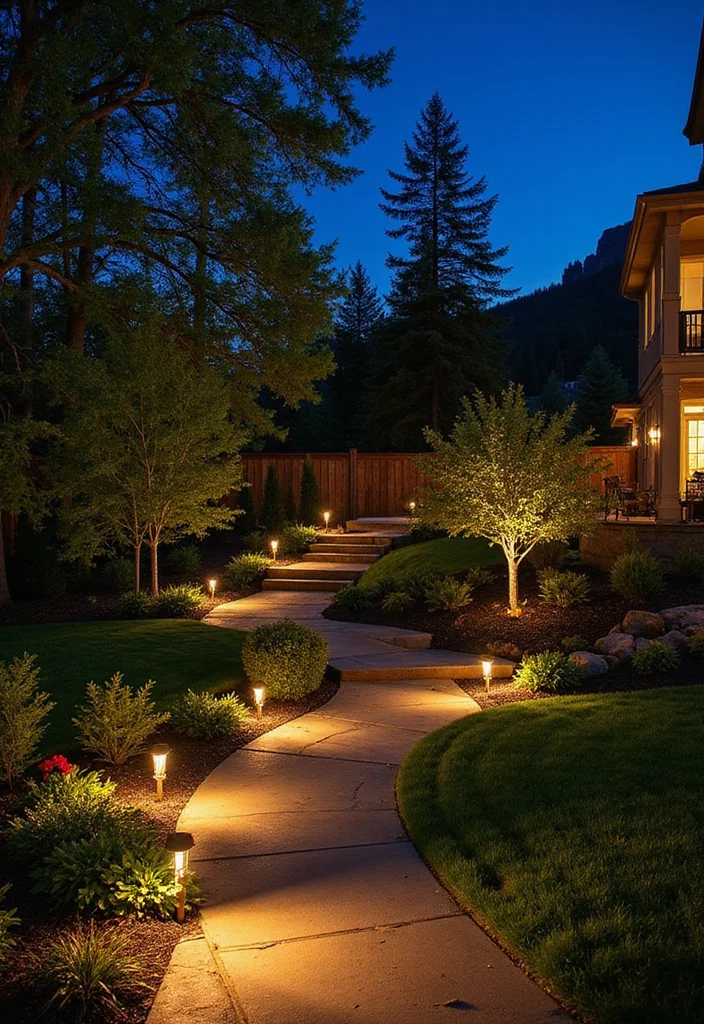 14 Landscape Ideas for Backyard Slope That Simplify Outdoor Living 144 14 Landscape Ideas for Backyard Slope That Simplify Outdoor Living - 14. Creative Lighting for Atmosphere